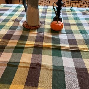 Vintage Russel Wright for Simtex Tablecloth in Green, Yellow, and Brown Plaid